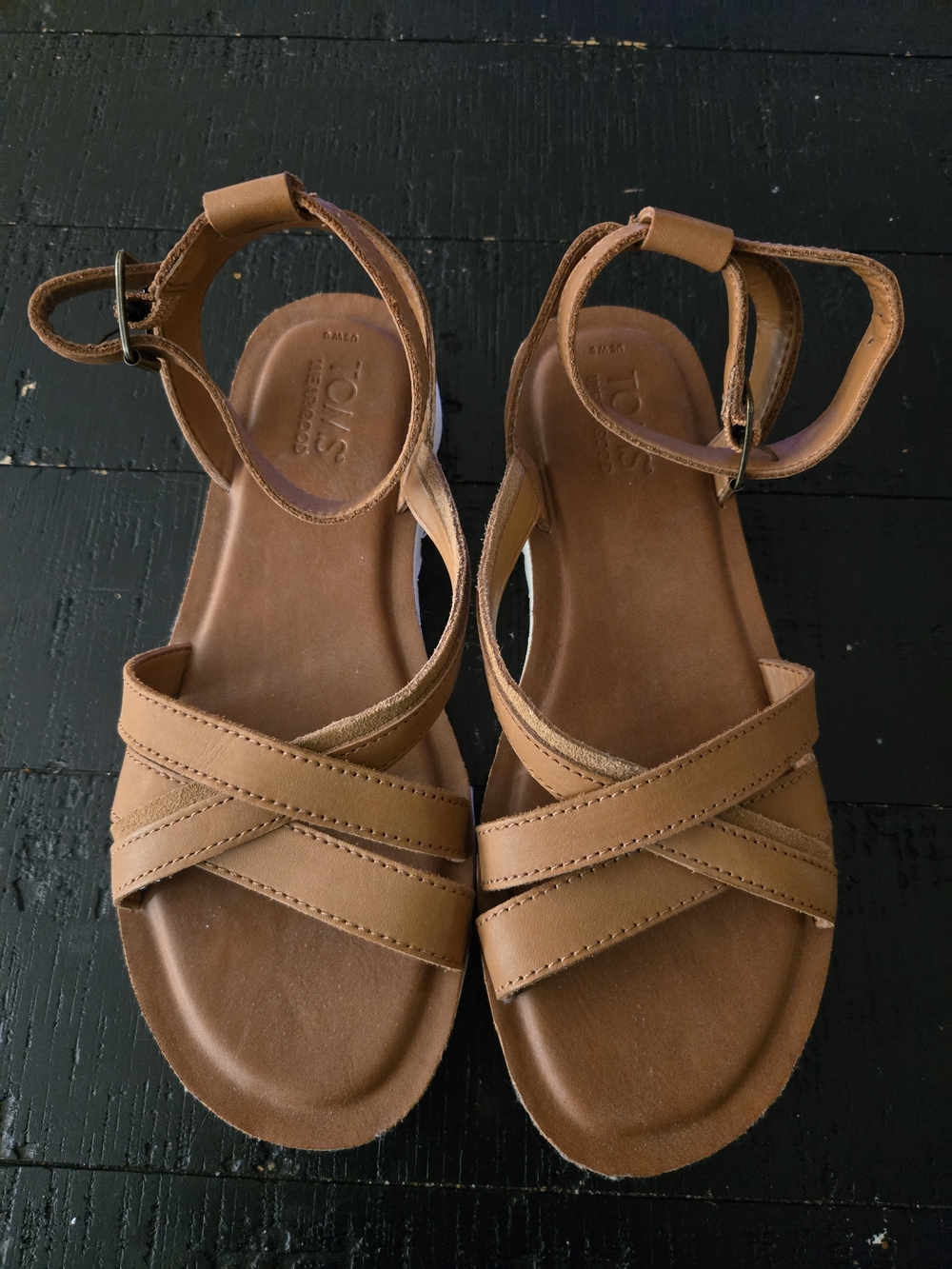 TOMS Rory Tan Leather Suede Sandals Women's - Picture 2 of 7